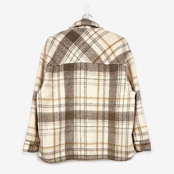 Zara Plaid Overshirt Extra Large Oversized Shacket Neutral Cozy Cabin Rustic - Picture 2 of 3